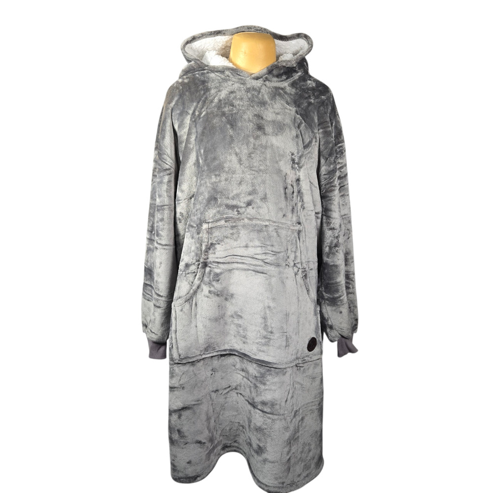 Three Poodle Women's Plush Gray Oversized Blanket Hoodie One Size Sherpa‎
